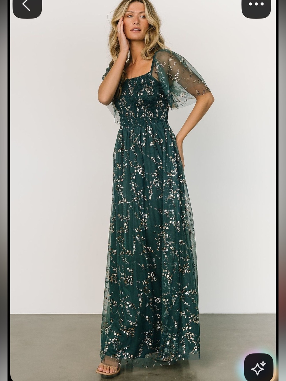 Baltic Born Women's Green/Gold Cassandra Tulle Maxi Dress Size Large